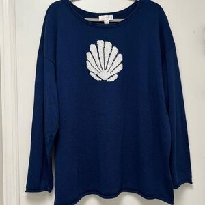 Belle Beach Kim Gravel Navy Blue Sweater with Shell Design Sz XL Coastal Grandma